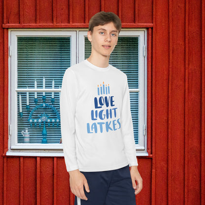 Hanukkah Love Light Latkes Youth Long Sleeve Tee
