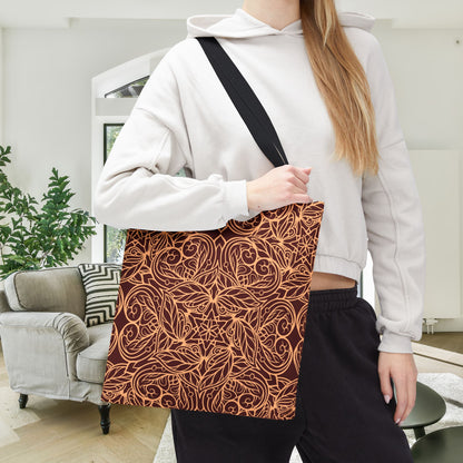 Golden Crimson Star Mandala Canvas Tote Bag