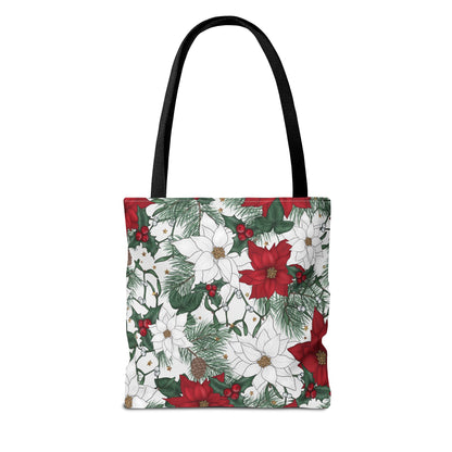Winter Poinsettia Garden Canvas Tote Bag