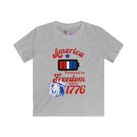 America Powered By Freedom Since 1776 Youth Softstyle Tee