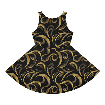 Golden Noir Swirl Girls' Sleeveless Sundress
