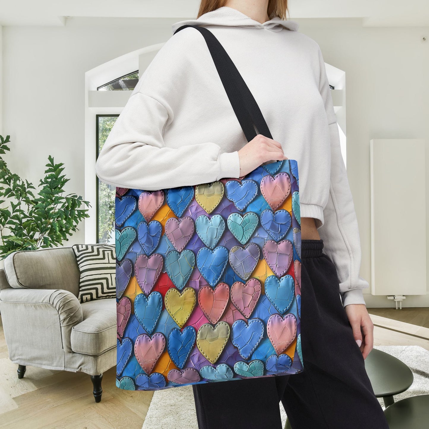 Color Pop Leather Hearts Canvas Tote Bag