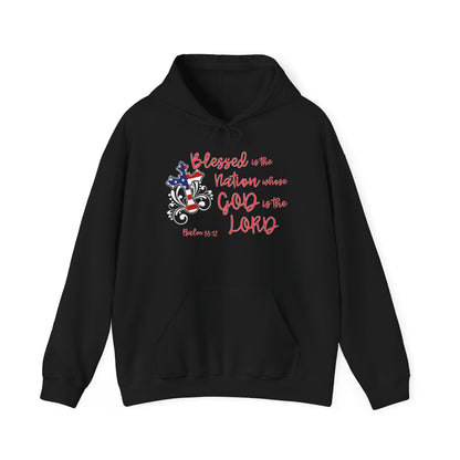 Blessed Is The Nation Whose God Is The Lord Heavy Blend™ Hooded Sweatshirt