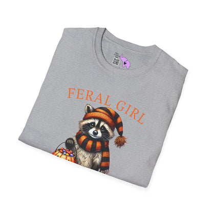 Feral Girl Halloween Racoon Adult T-shirt
