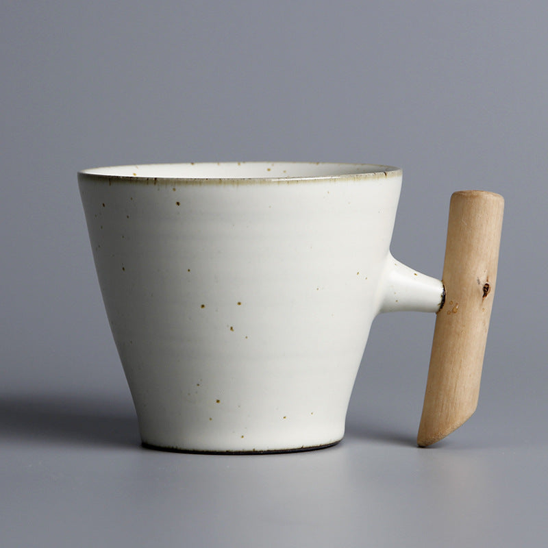 Unusual Ceramic Mug with Wooden Handle