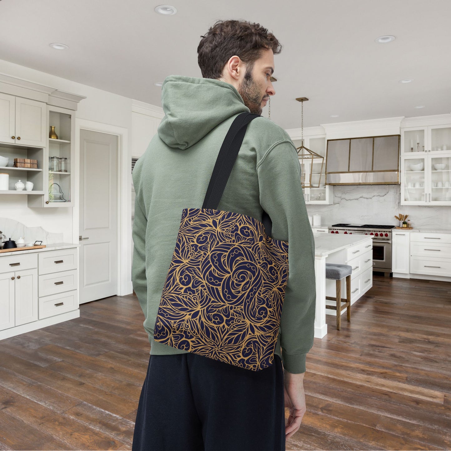 Golden Midnight Radiance Mandala Canvas Tote Bag