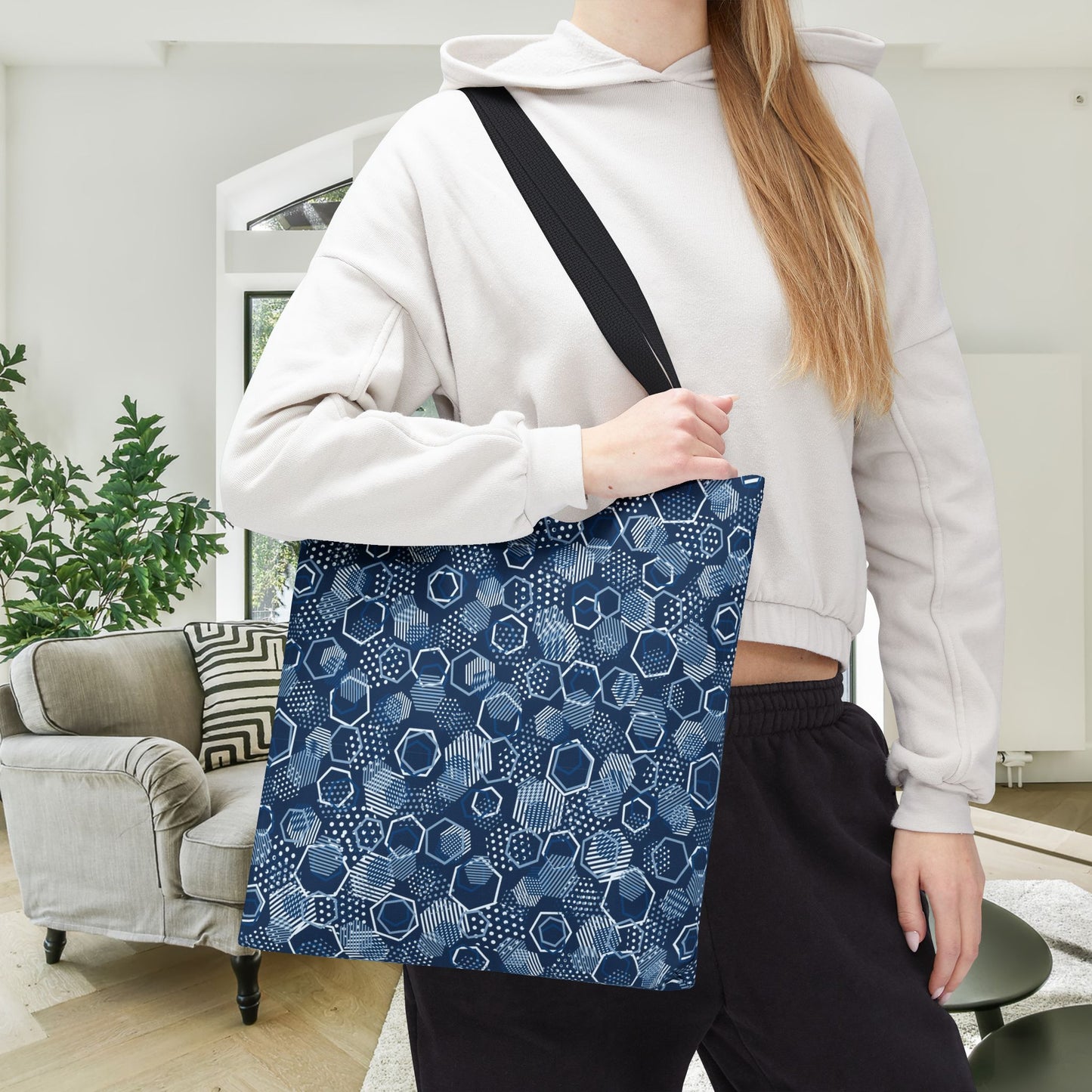 Blue Hexagons Canvas Tote Bag