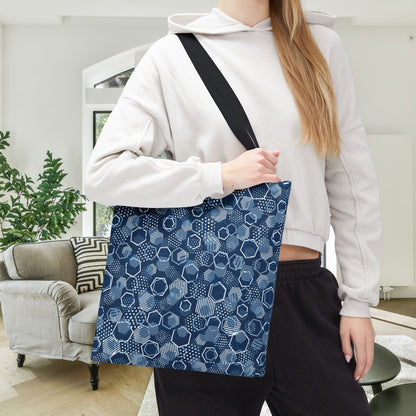 Blue Hexagons Canvas Tote Bag