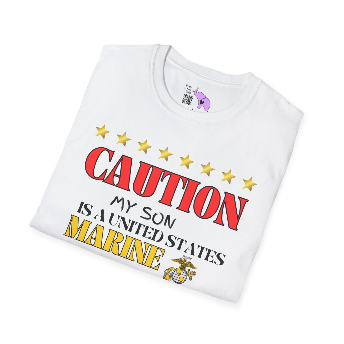 Caution My Son is a US Marine I've Been Known to Brag (Dad) Adult Softstyle T-Shirt