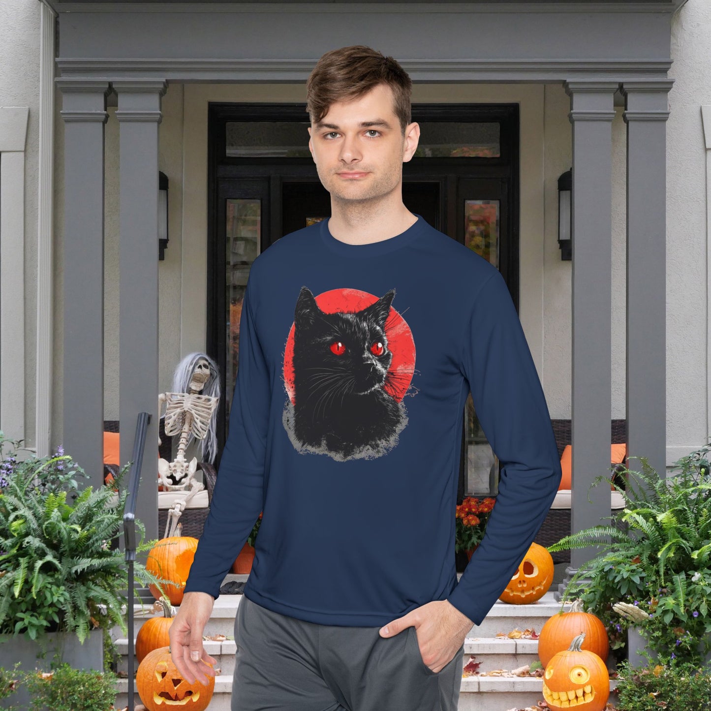 Black Cat Over Moon 2 Adult Long Sleeve Tee