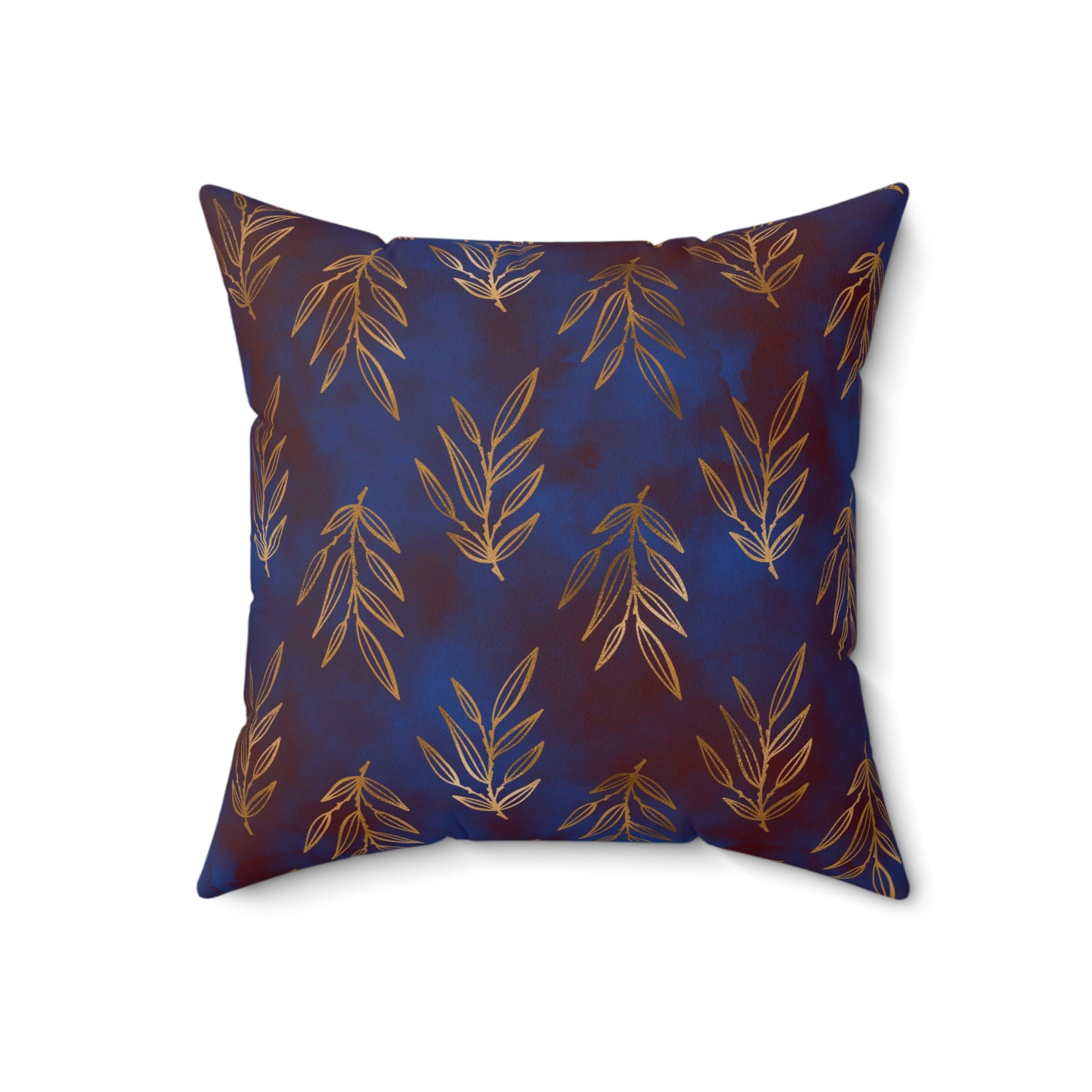 Midnight Gilded Leaves Throw Pillow