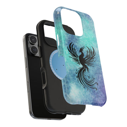 Phoenix Silhouette Over Teal Nebula MagSafe® Compatible Tough Case for iPhone