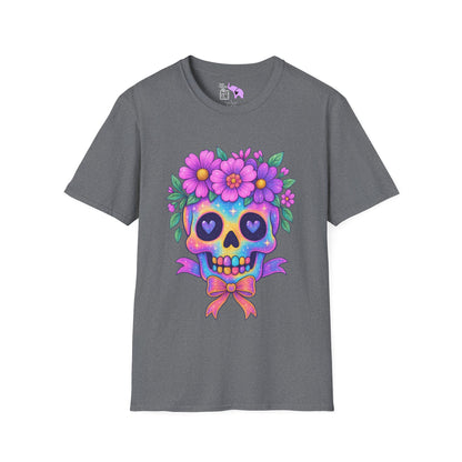Neon Sugar Skull w/Floral Crown Adult T-shirt