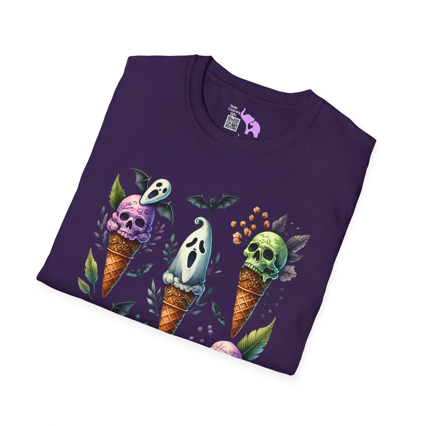 Ice Cream Cones w/Pumpkins and Ghost Adult  T-shirt