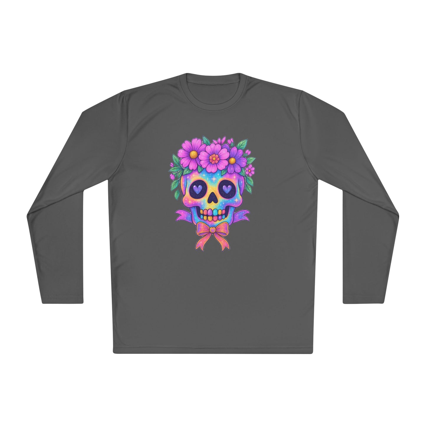 Neon Sugar Skull w/Floral Crown Adult Long Sleeve Tee