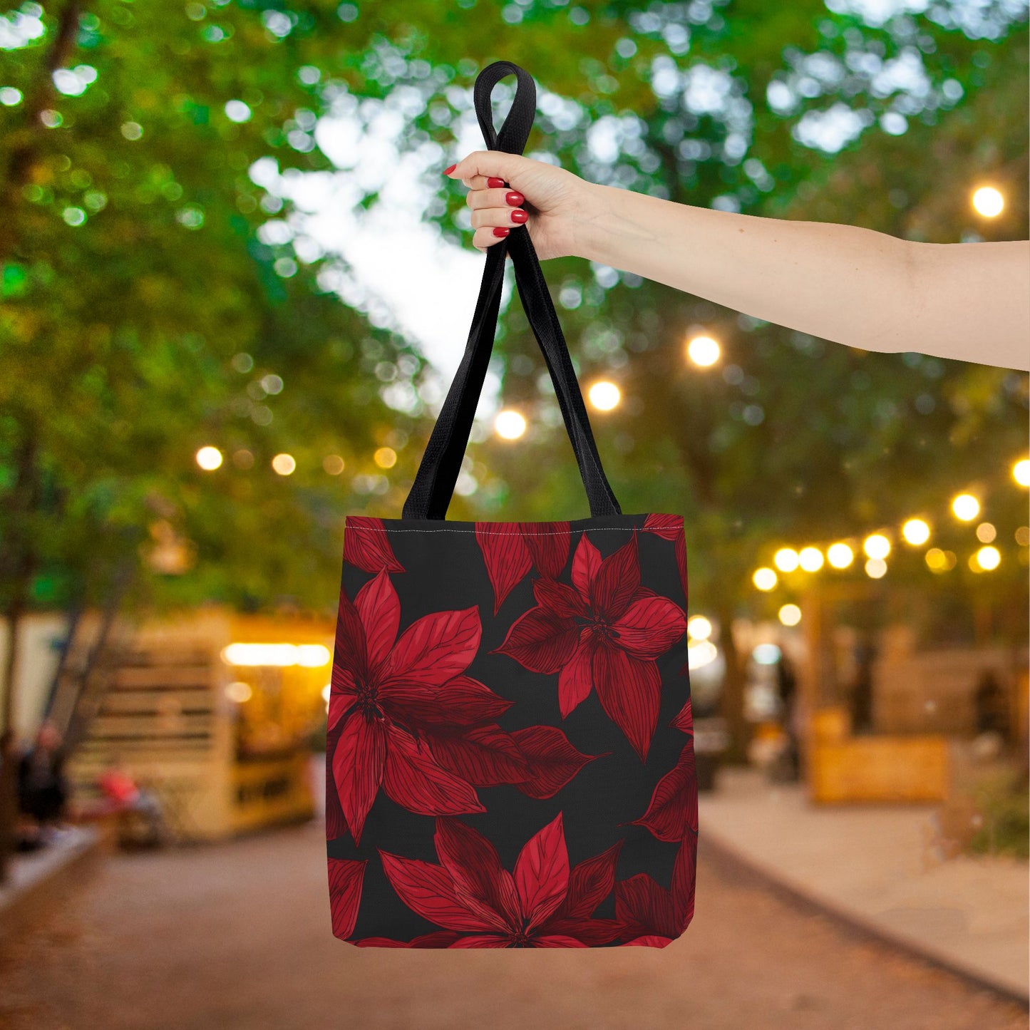 Midnight Poinsettia Garden Canvas Tote Bag