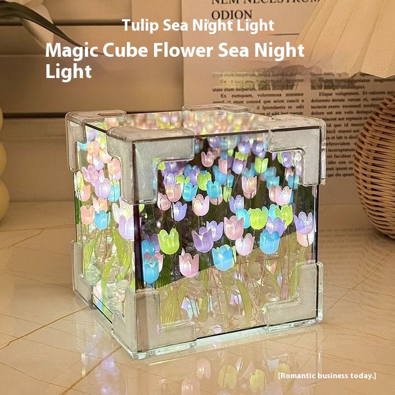 DIY Infinity Tulip Mirror Cube Night Light Kit – 3D Infinite Flower LED Lamp – Build-It-Yourself Decorative Light