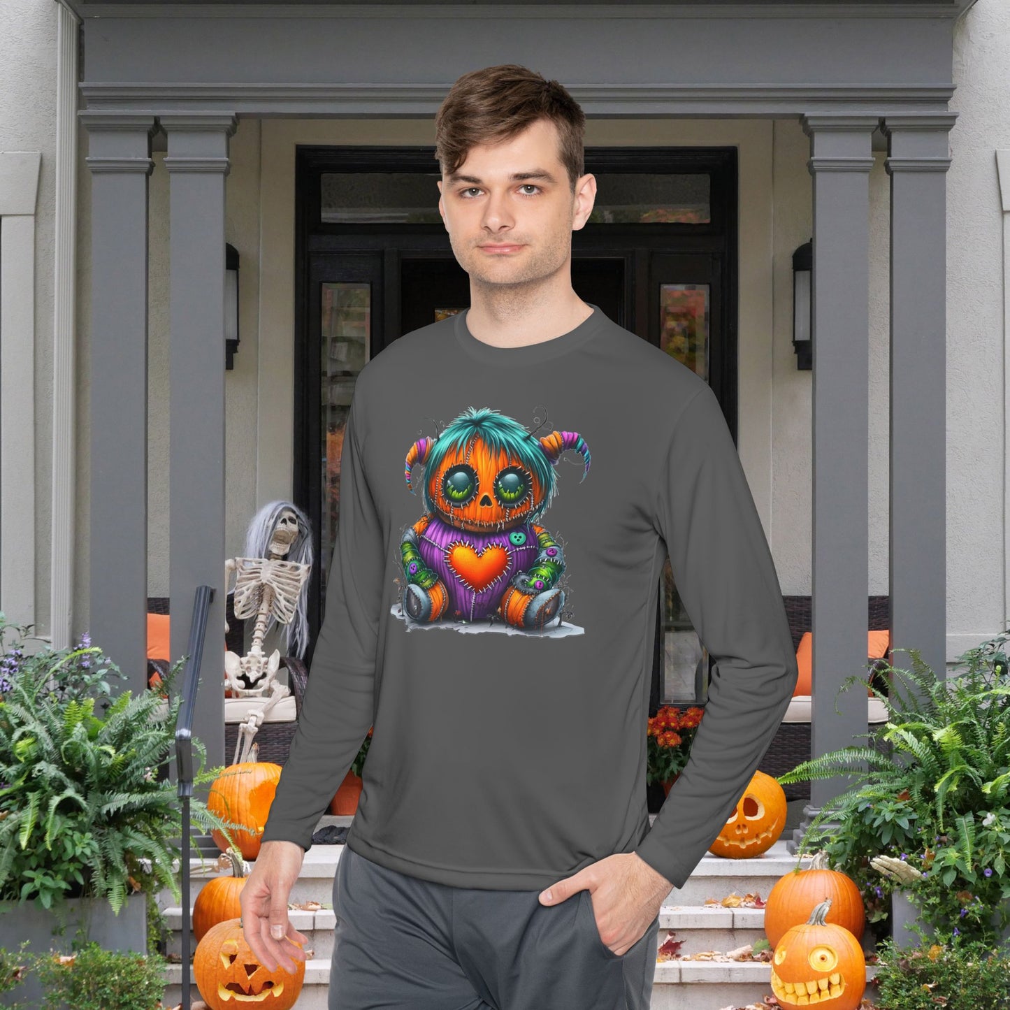 Patchwork Pumpkin Heart Adult Long Sleeve Tee