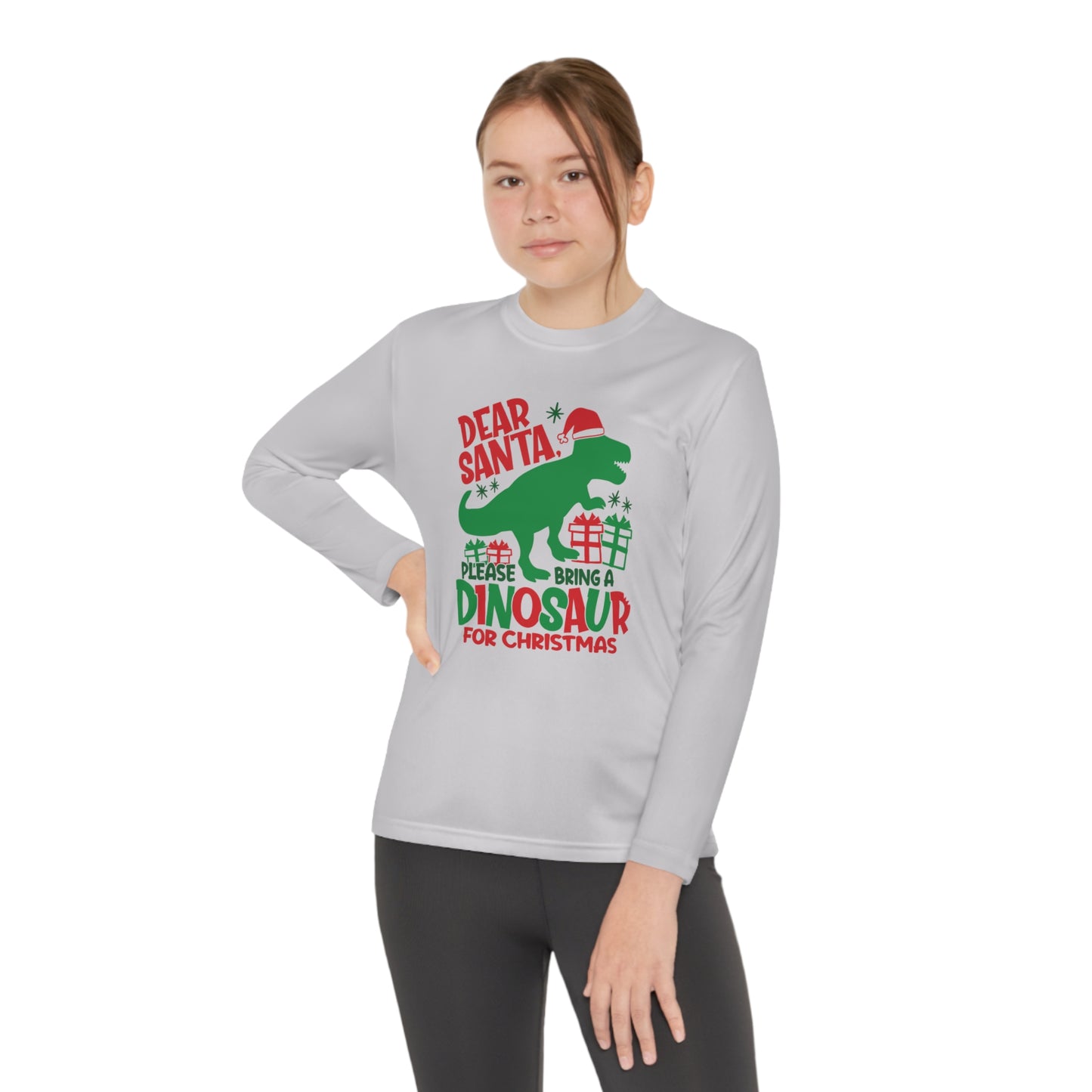 Dear Santa Please Bring a Dinosaur for Christmas Youth Long Sleeve Tee