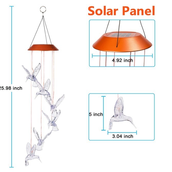 LED Solar Hummingbird Color Changing Wind Chime