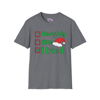 Naughty; Nice; I Tried Crew Adult T-shirt