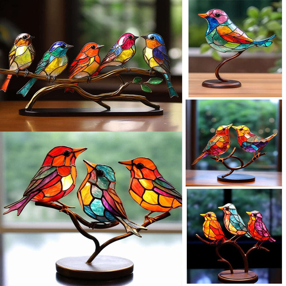 Birds On Branch Resin Stained Glass Lamp