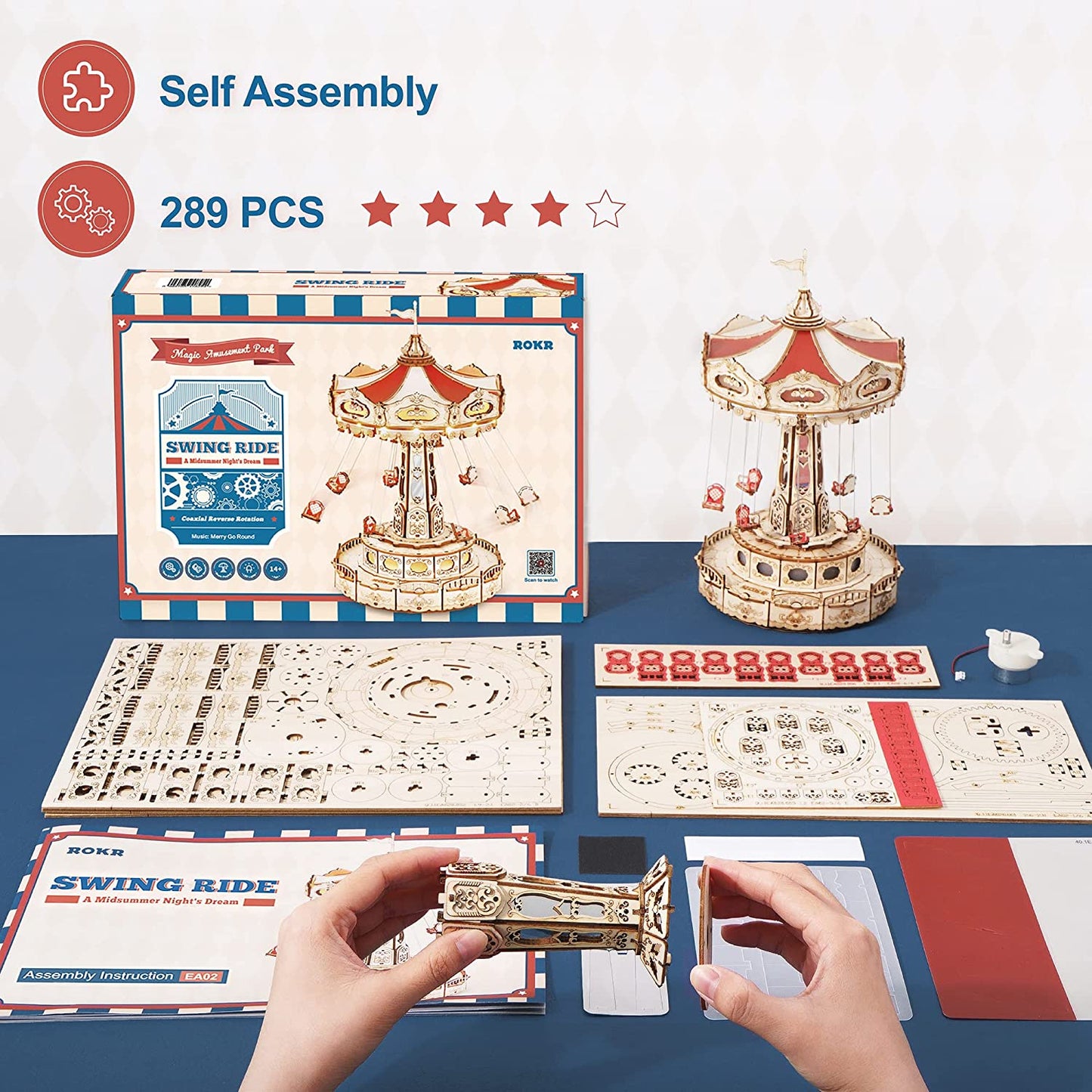 Carnival Swing Ride Mechanical Wooden Music Box Kit