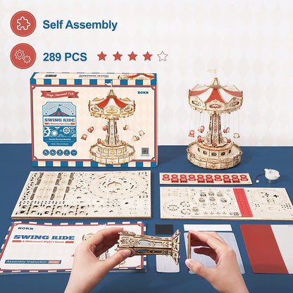 Carnival Swing Ride Mechanical Wooden Music Box Kit