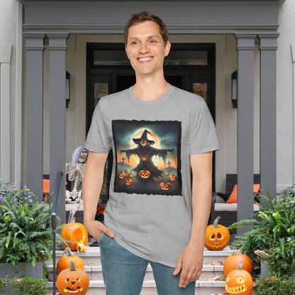 Halloween Scarecrow w/Pumpkins 2 Adult T-shirt