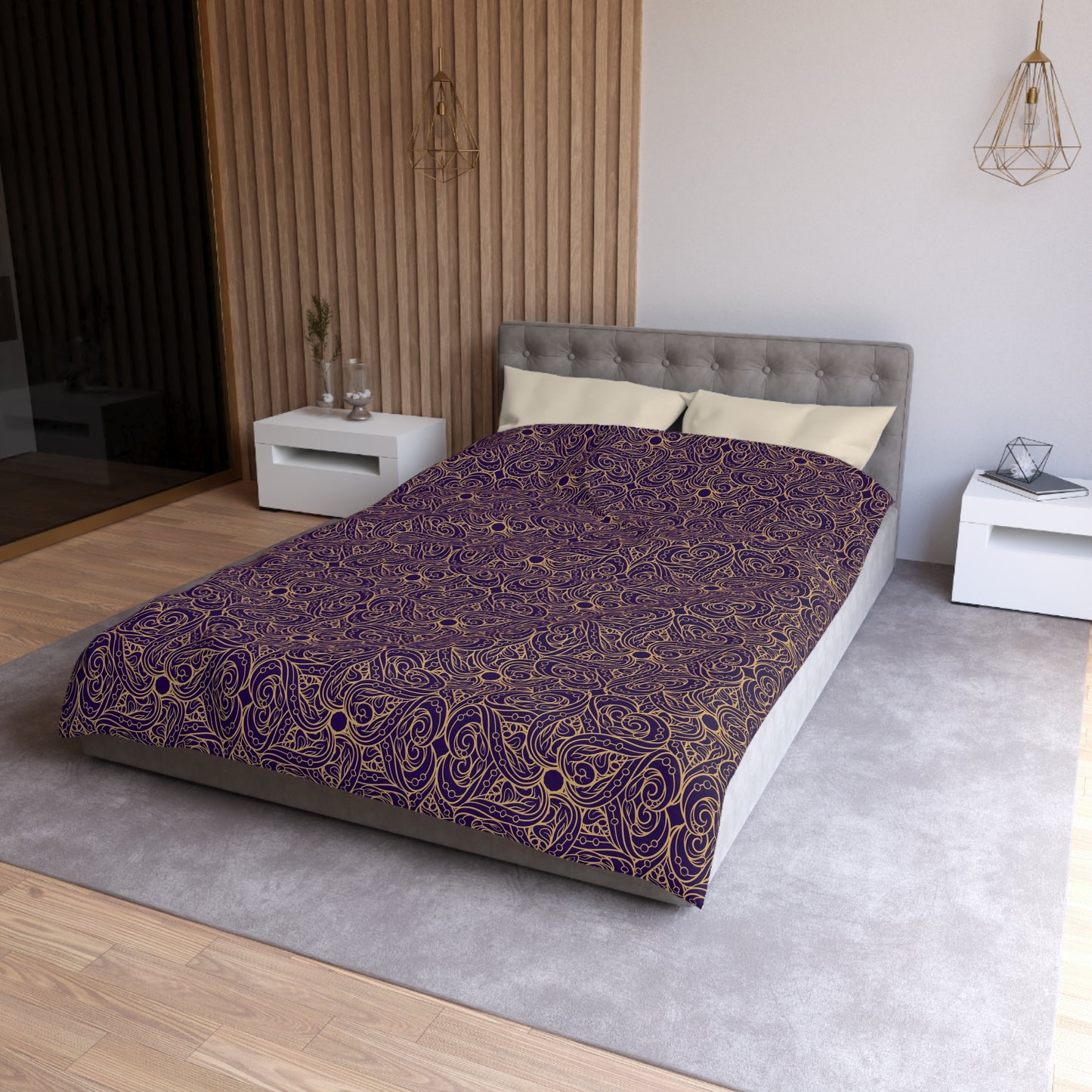 Golden Amethyst Radiance Mandala Microfiber Duvet Cover
