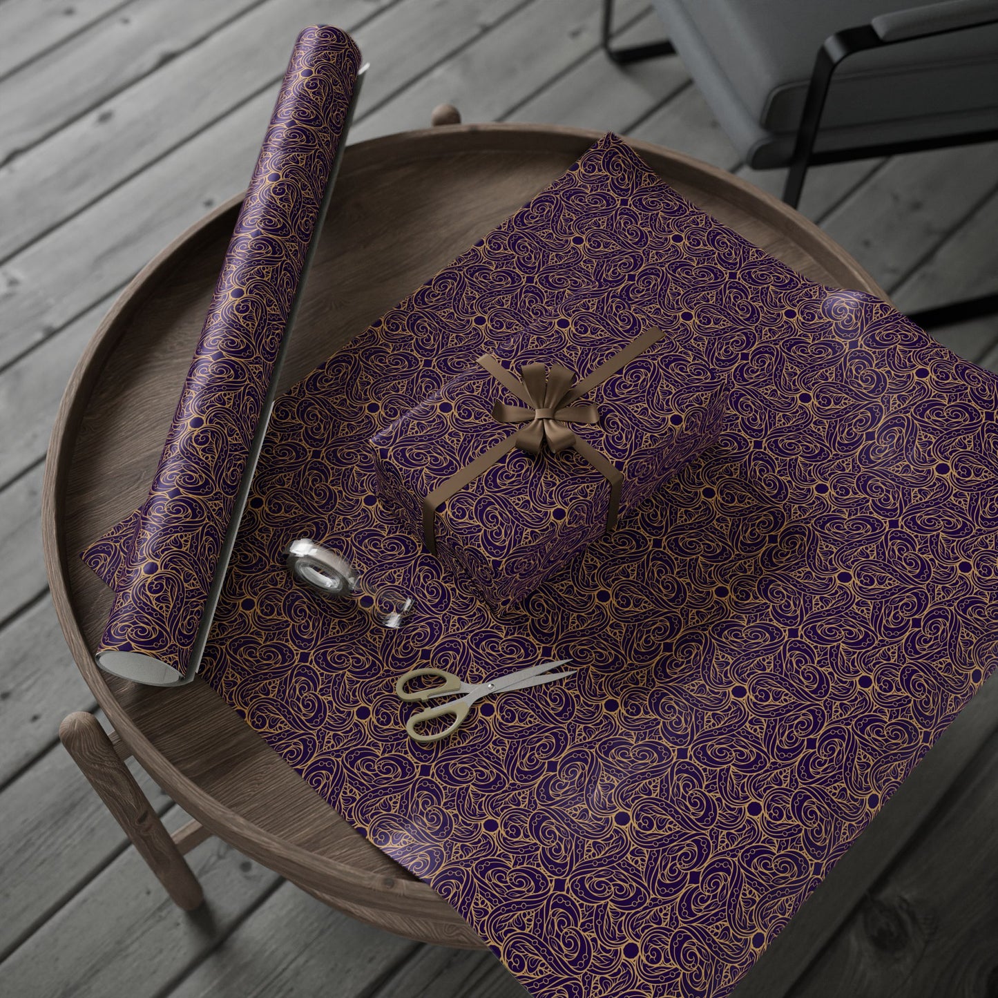 Golden Amethyst Radiance Mandala Wrapping Paper