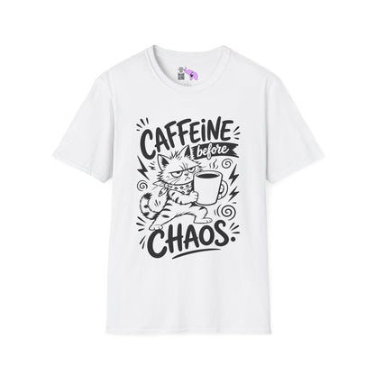 ""Caffeine Before Chaos (Cat) Adult T-shirt