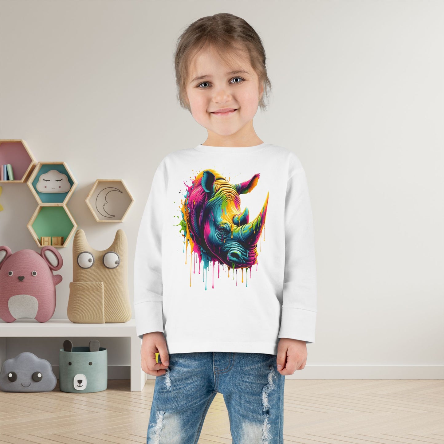 Colorful Rhino Toddler Long Sleeve Tee
