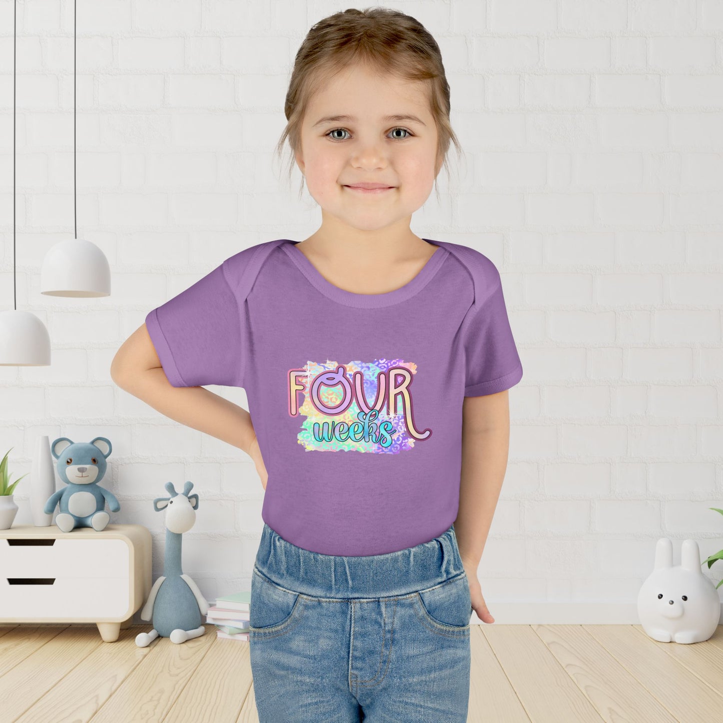 Pastel Wild One Milestone Baby Bodysuit-Four Weeks