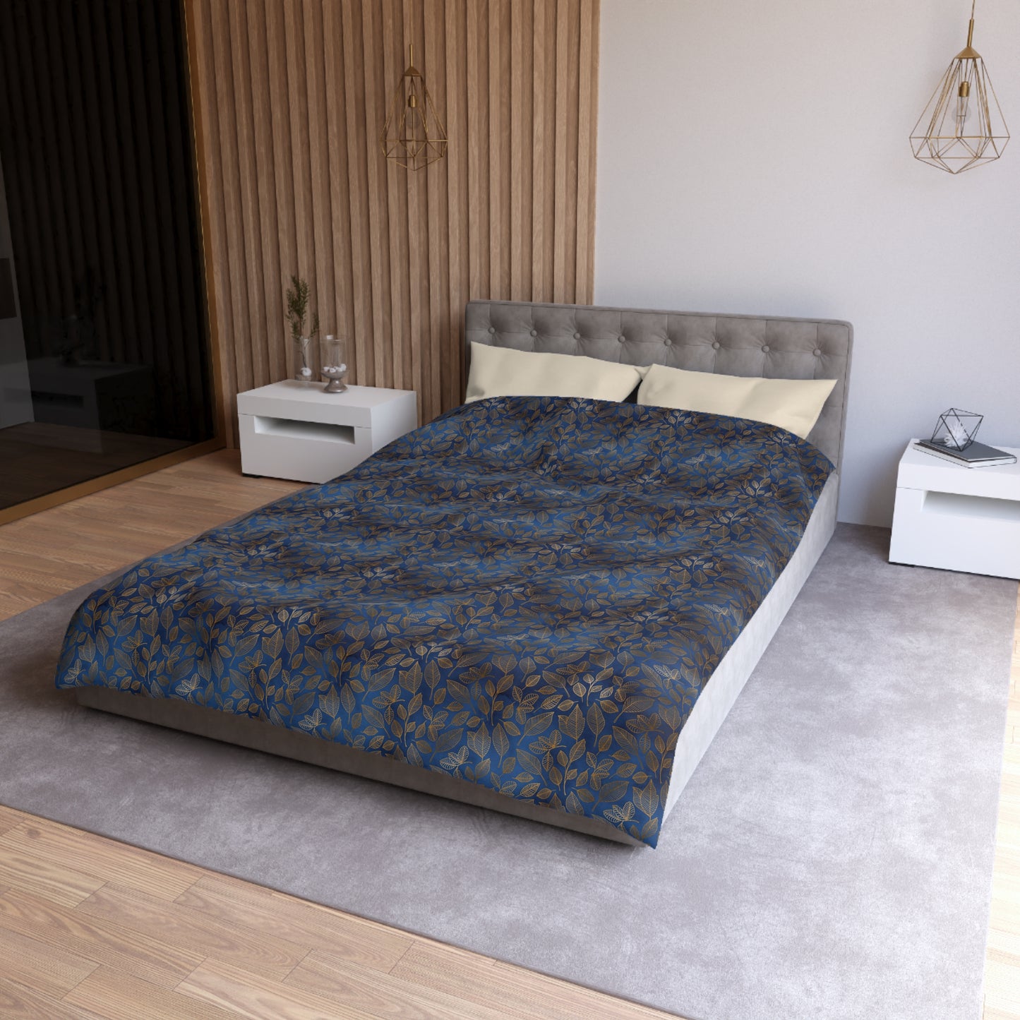 Navy & Gold Botanica Microfiber Duvet Cover