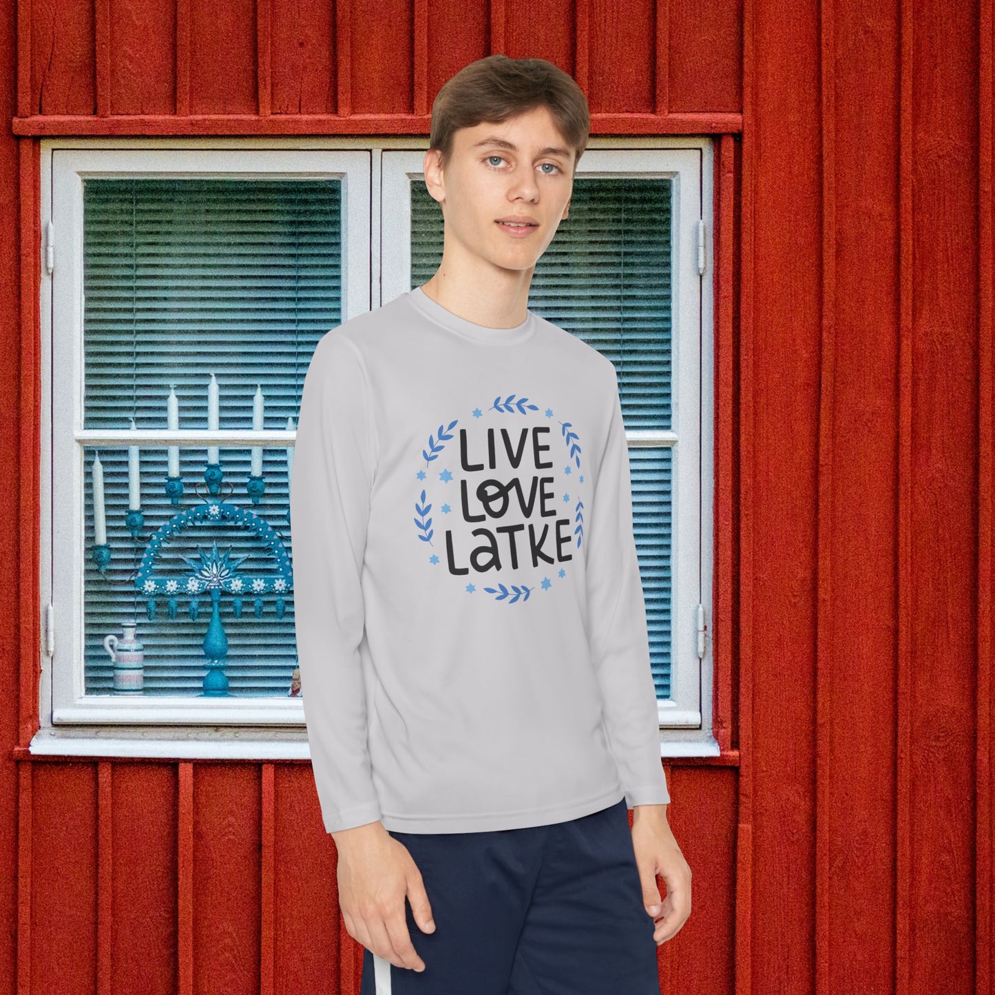 Hanukkah Live Love Latke Youth Long Sleeve Tee