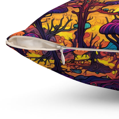 Psychedelic Spore Forest Throw Pillow