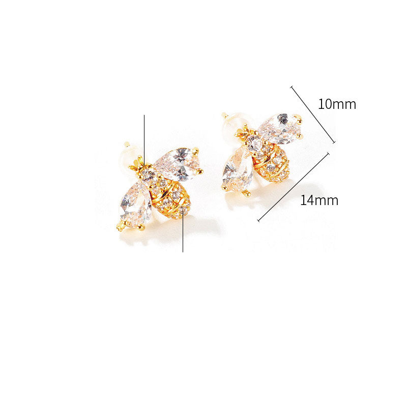 Simple Copper-Plated Bee Rhinestone Earrings