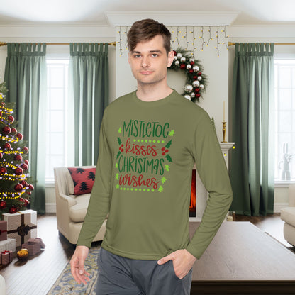 Mistletoe Kisses Christmas Wishes Adult Long Sleeve Tee