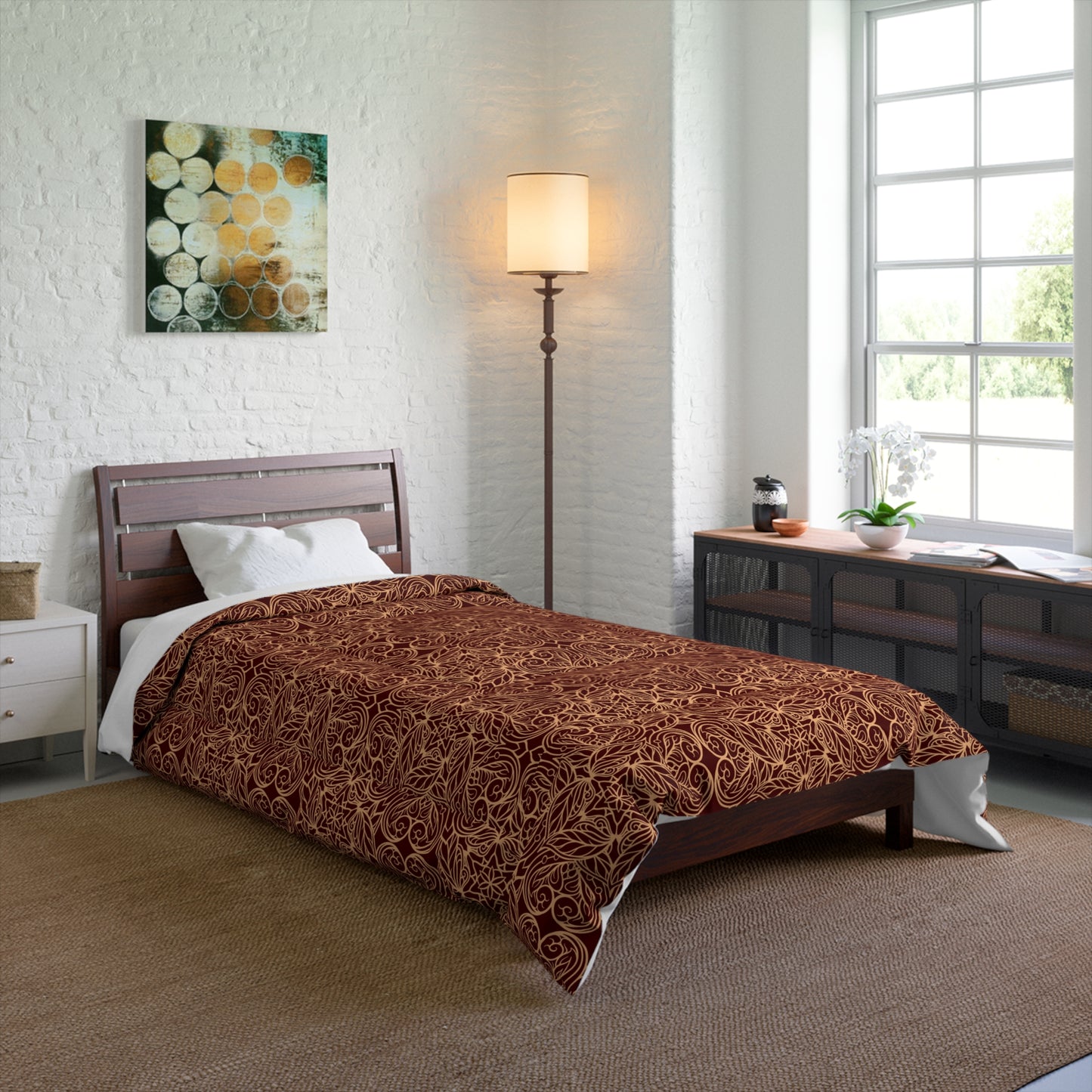 Golden Crimson Star Mandala Comforter