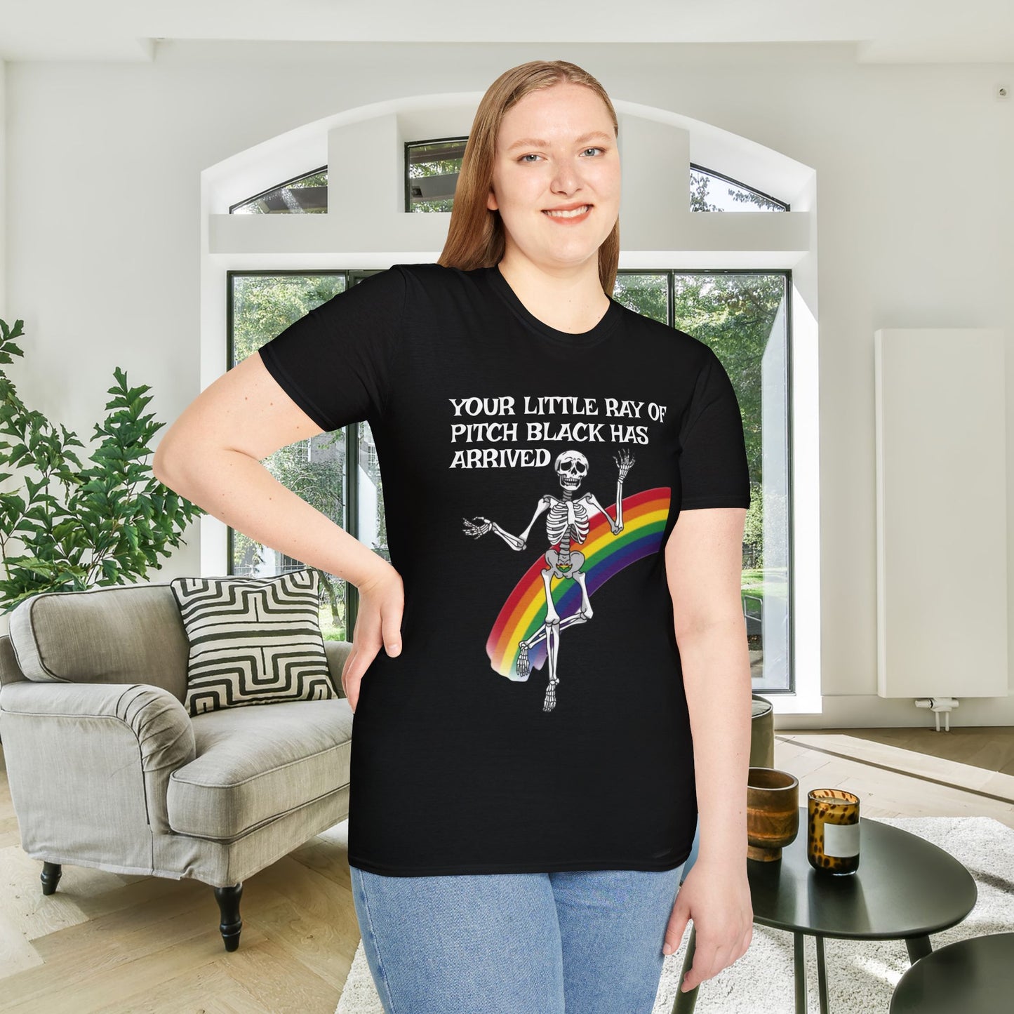 Your Little Ray of Pitch Black Has Arrived (Rainbow) Adult T-shirt