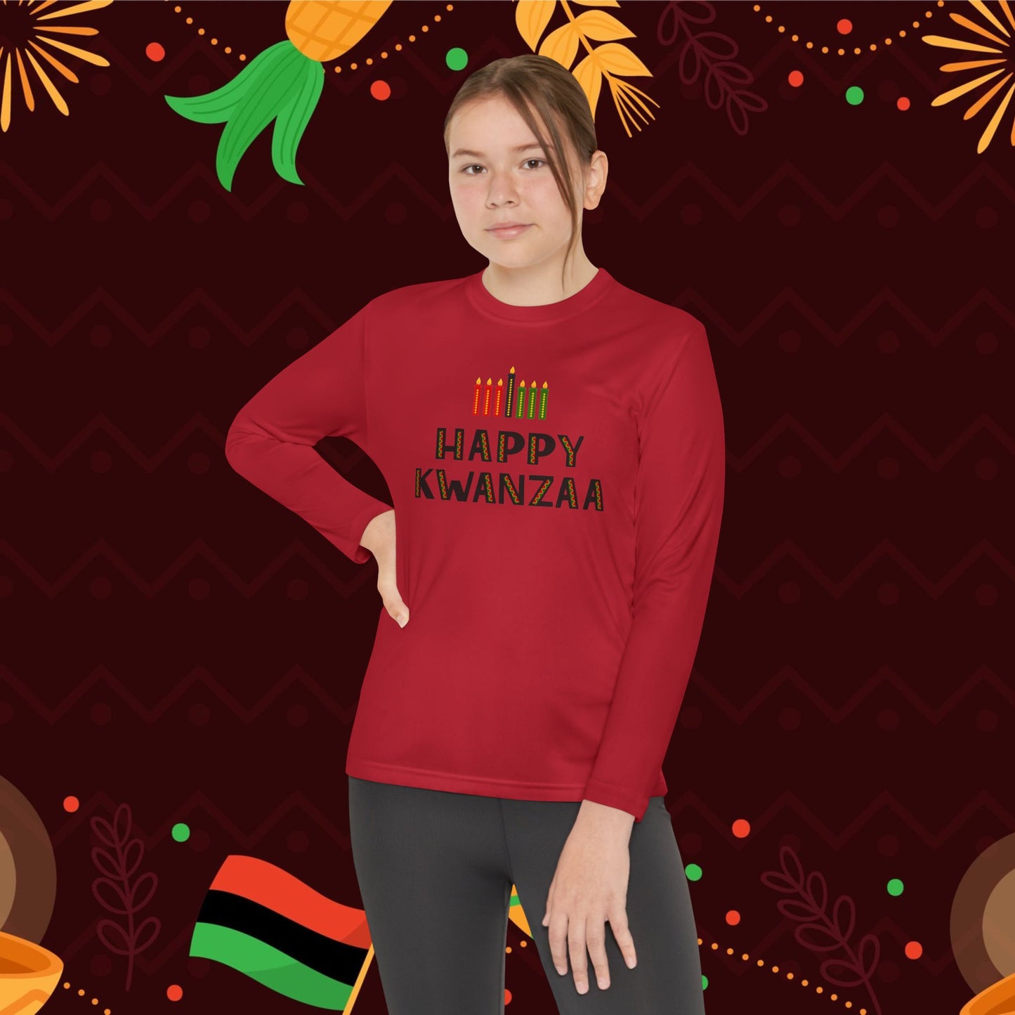 Happy Kwanzaa (Kinara) Youth Long Sleeve Tee