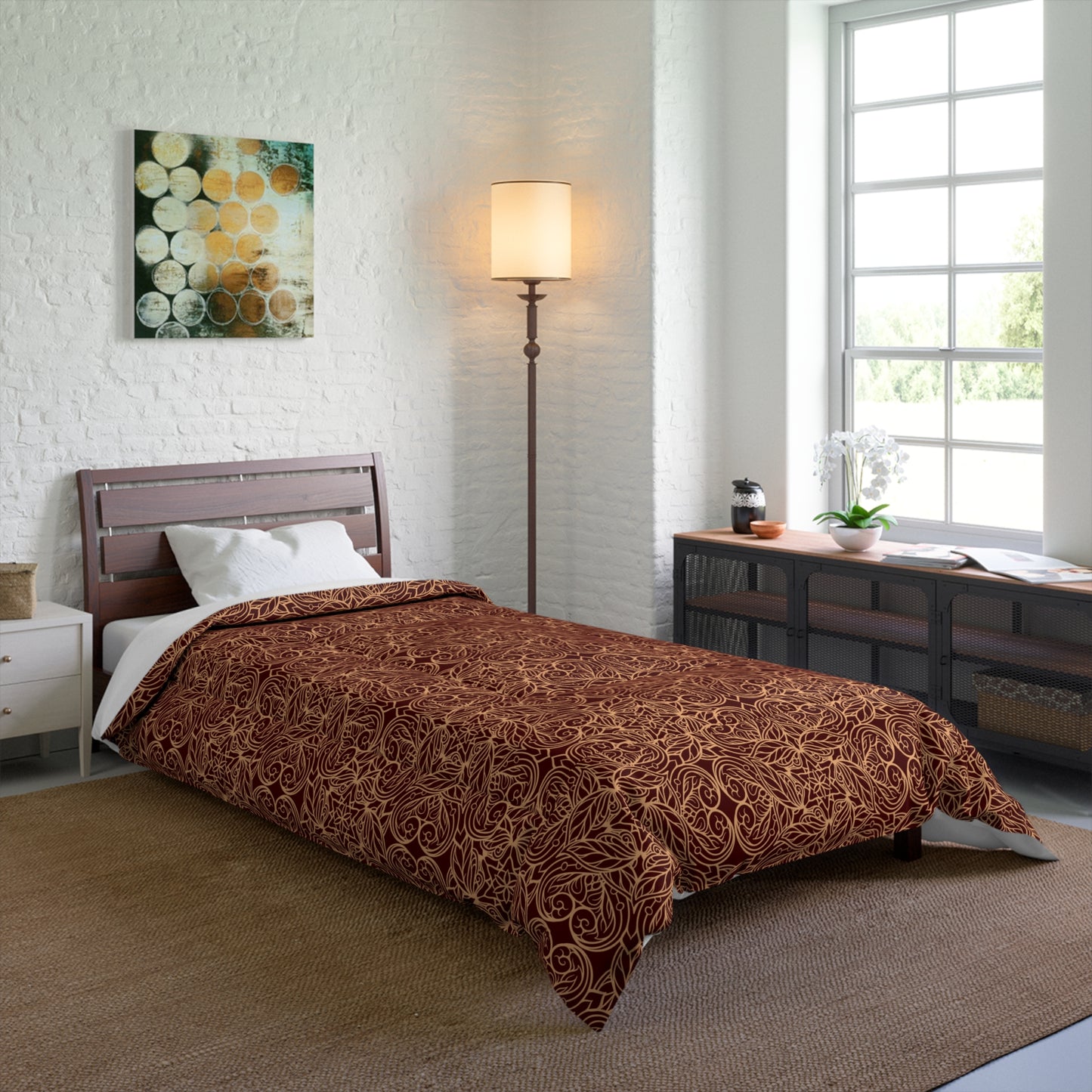 Golden Crimson Star Mandala Comforter