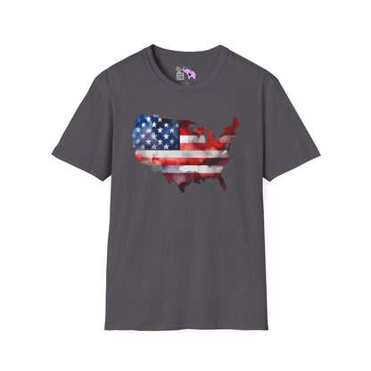American-Shaped Flag Watercolor Adult T-Shirt