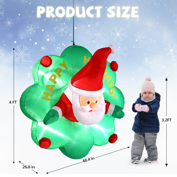 Christmas Window Santa Inflatable – 4ft with Wreath & LED Lights