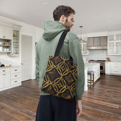 Golden Star Lattice Canvas Tote Bag