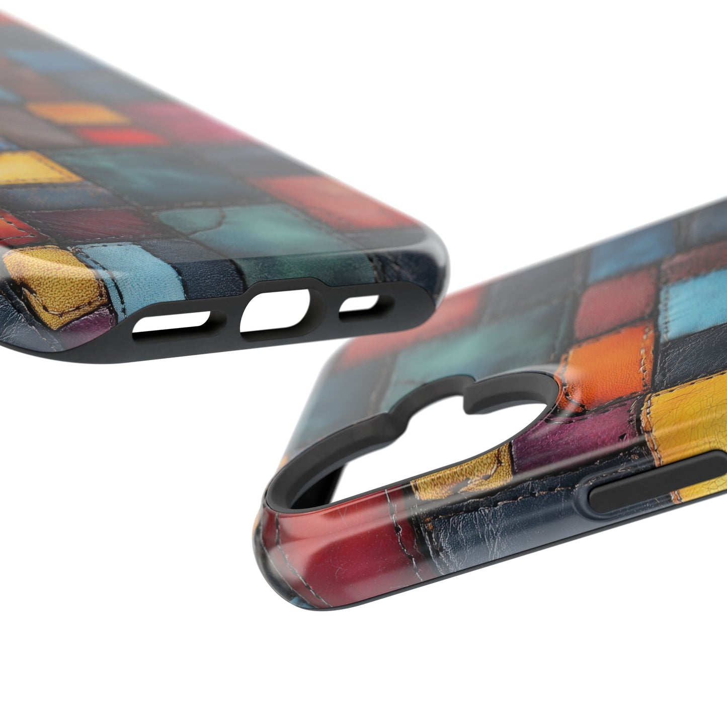 Coloerful Leather Patchwork MagSafe® Compatible Tough Case for iPhone