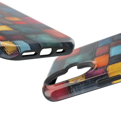 Coloerful Leather Patchwork MagSafe® Compatible Tough Case for iPhone