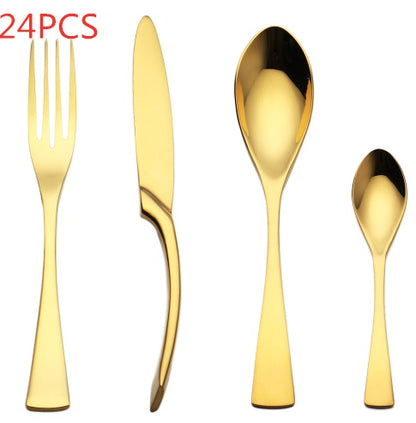 4PCS Set Black Stainless Steel Cutlery Korean Dinnerware Set