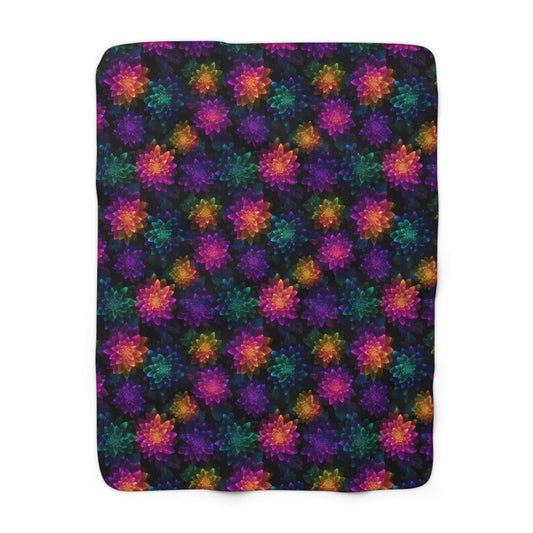 Neon Lotus Blooms Fleece Blanket